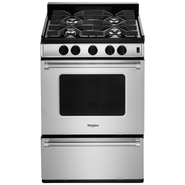 Cuisinière 24 Po. Gaz Whirlpool WFG500M4HS  Inox 4 bruleurs       largeur 24 pouces