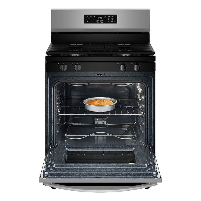 30 In. Gas Range Whirlpool WFGS3530RS  Stainless  4 Burners     Capacity 5 cubic feet   Width 30 inches