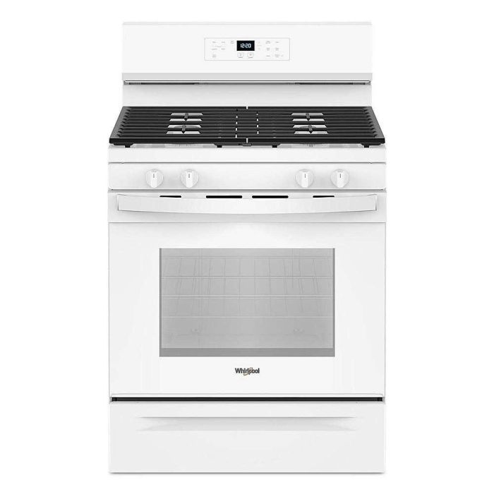 Cuisinière 30 Po. Gaz Whirlpool WFGS3530RW  Blanc 4 bruleurs     Capacité 5 pieds cubes   largeur 30 pouces