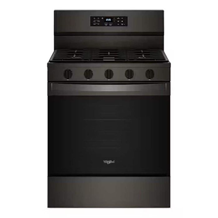 Cuisinière 30 Po. Gaz Whirlpool WFGS5030RV  Inox Noir 5 bruleurs     Capacité 5 pieds cubes   largeur 30 pouces