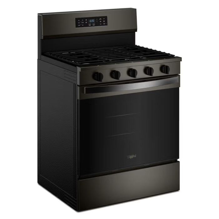 Cuisinière 30 Po. Gaz Whirlpool WFGS5730SV  Inox Noir 5 bruleurs     Capacité 5 pieds cubes 16,500 Watts  largeur 30 pouces