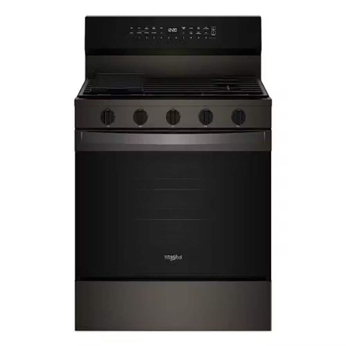 Cuisinière 30 Po. Gaz Whirlpool WFGS7530RV  Inox Noir 5 bruleurs     Capacité 5.3 pieds cubes   largeur 30 pouces