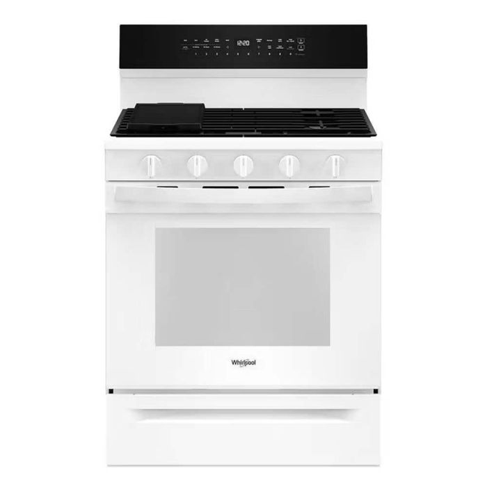 Cuisinière 30 Po. Gaz Whirlpool WFGS7530RW  Blanc 5 bruleurs     Capacité 5.3 pieds cubes   largeur 30 pouces