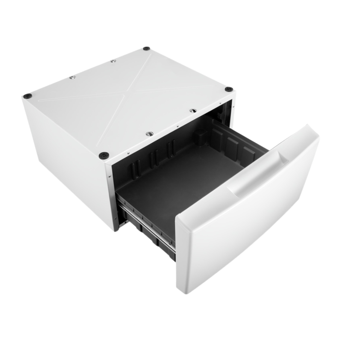15.5" (39.4 cm) Pedestal for Front Load Washer and Dryer with Storage in White showcased by Corbeil Appliances