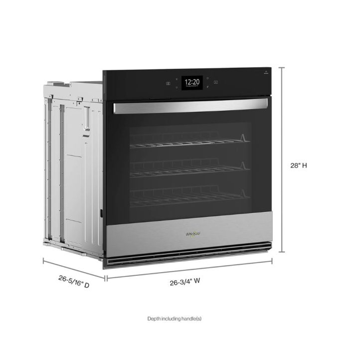 Wall oven  Whirlpool WOES7027PZ Stainless   Capacity  4.3 cubic feet  2800W  Watts  Built-in Width 27 inches