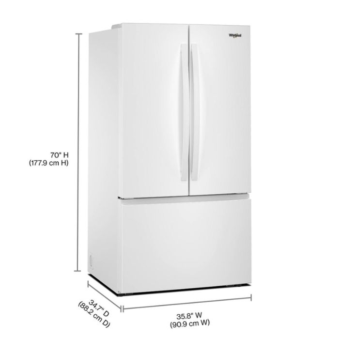 Refrigérateur Whirlpool WRFF3336SW Blanc Portes françaises largeur 36 pouces Capacité 30.52 pieds cubes