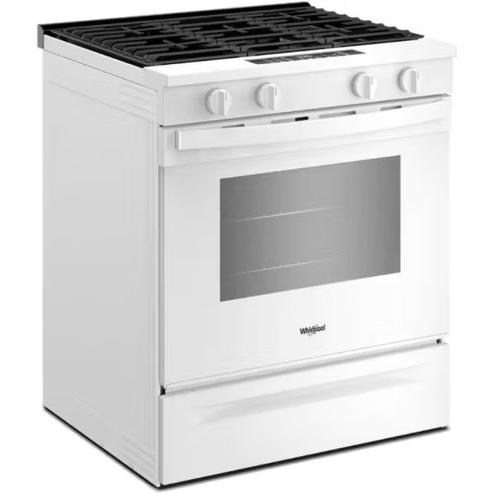 30 In. Gas Range Whirlpool WSGS4530TW  White  4 Burners     Capacity 5.3 cubic feet   Width 30 inches