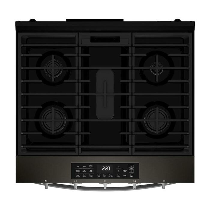 30 In. Gas Range Whirlpool WSGS5030SV  Black Stainless   5 Burners     Capacity 5 cubic feet  16500BTU Watts  Width 30 inches