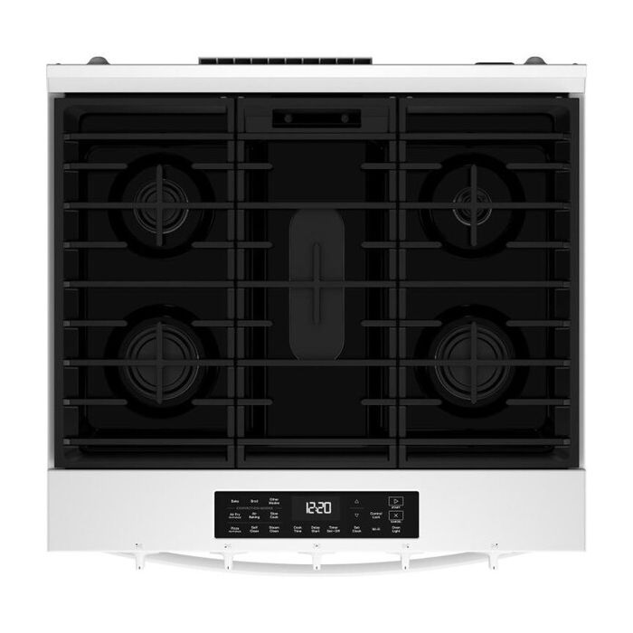 Cuisinière 30 Po. Gaz Whirlpool WSGS5030SW  Blanc 5 bruleurs     Capacité 5 pieds cubes 16500BTU Watts  largeur 30 pouces