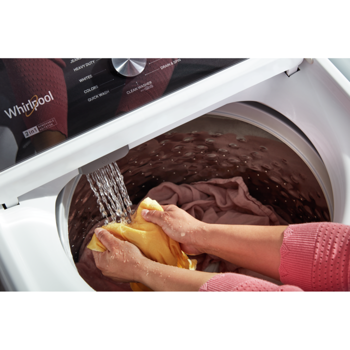Laveuse Whirlpool Chargement vertical WTW5057LW 5.5 pi. cu.   Capacité 5.5 pieds cubes  5 cycles   Autoportant   cuve Acier Inoxydable