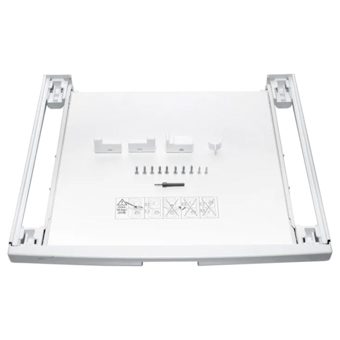 Kit de superposition avec étagère coulissante Bosch WTZ11400UC en Blanc présenté par Corbeil Electroménager