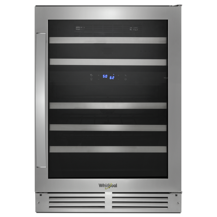 Cellier Autoportant 46 bouteilles, 24 po. Whirlpool WUW55X24HS  Inox    46 bouteilles  largeur 24 pouces présenté par Corbeil