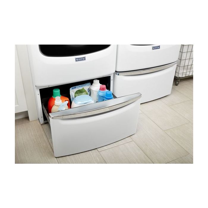 15.5" (39.4 cm) Pedestal for Front Load Washer and Dryer with Storage in White showcased by Corbeil Appliances