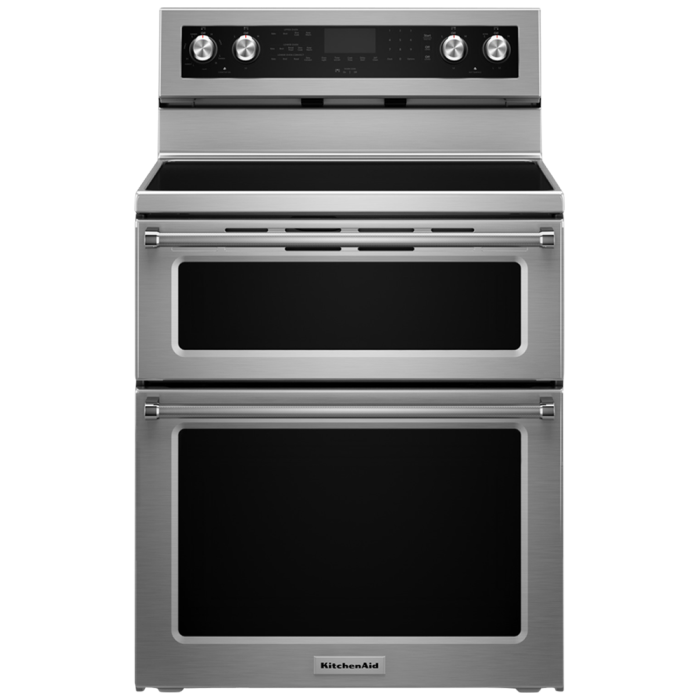 30 In. Ceramic Glass Range KitchenAid YKFED500ESS  Stainless  5 Burners     Capacity 2.5 cubic feet  2000 Watts  Width 30 inches