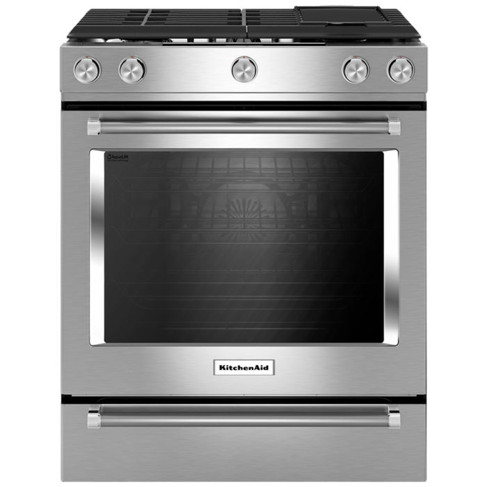 Cuisinière 30 Po. Gaz KitchenAid YKSDB900ESS  Inox 5 bruleurs     Capacité 7.1 pieds cubes 3600 Watts  largeur 30 pouces