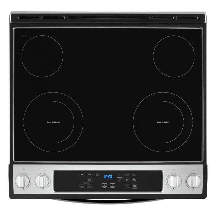 Cuisinière 30 Po. Vitrocéramique Whirlpool YWEE515S0LS  Inox 4 bruleurs     Capacité 4.8 pieds cubes 2400 Watts  largeur 30 pouces