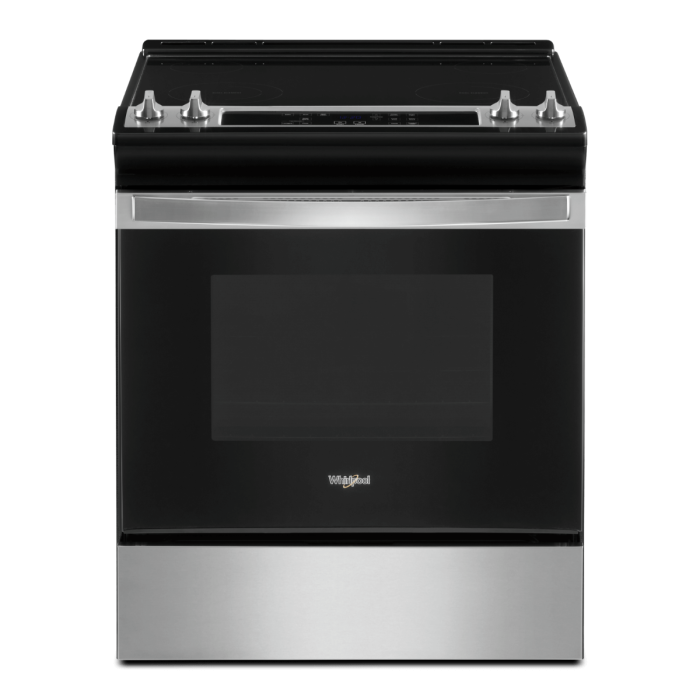 Cuisinière 30 Po. Vitrocéramique Whirlpool YWEE515S0LS  Inox 4 bruleurs     Capacité 4.8 pieds cubes 2400 Watts  largeur 30 pouces