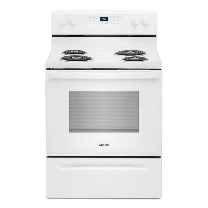 Cuisinière 30 Po. Spirale Whirlpool YWFC315S0JW  Blanc 4 bruleurs     Capacité 4.8 pieds cubes 2400 Watts  largeur 30 pouces