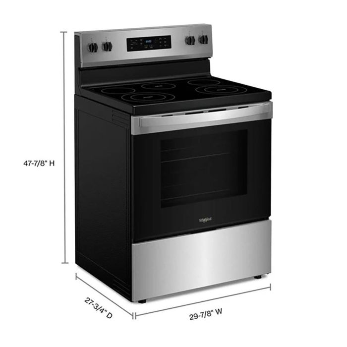 Cuisinière 30 Po. Vitrocéramique Whirlpool YWFES3330RZ  Inox 5 bruleurs     Capacité 5.3 pieds cubes 2400W Watts  largeur 30 pouces