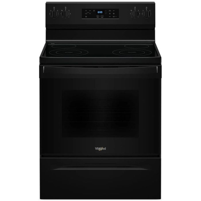 Cuisinière 30 Po. Vitrocéramique Whirlpool YWFES3530RB  Noir 4 bruleurs     Capacité 5.3 pieds cubes 2400W Watts  largeur 30 pouces