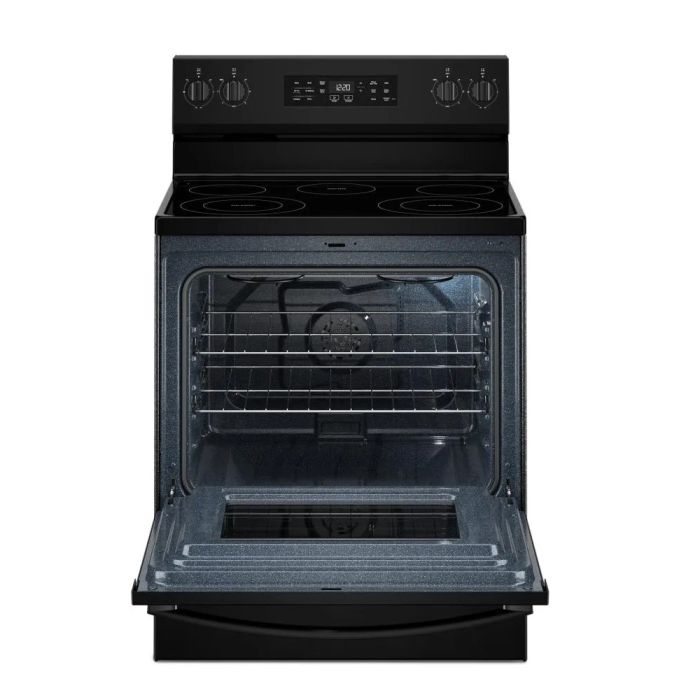 30 In. Ceramic Glass Range Whirlpool YWFES4530SB  Black  5 Burners     Capacity 5.3 cubic feet  2,400 Watts  Width 30 inches