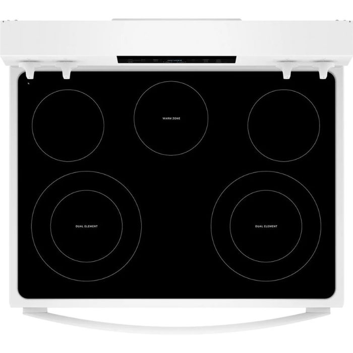 30 In. Ceramic Glass Range Whirlpool YWFES4530SW  White  5 Burners     Capacity 5.3 cubic feet  2,400 Watts  Width 30 inches