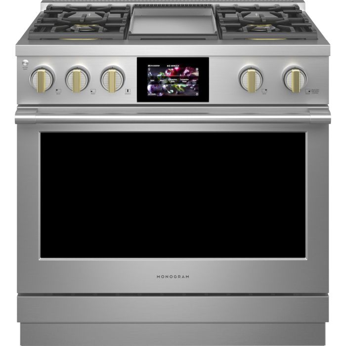 Cuisinière 36 Po. Gaz Monogram ZDP364NDTSS  Inox 4 bruleurs     Capacité 5.75 pieds cubes   largeur 36 pouces
