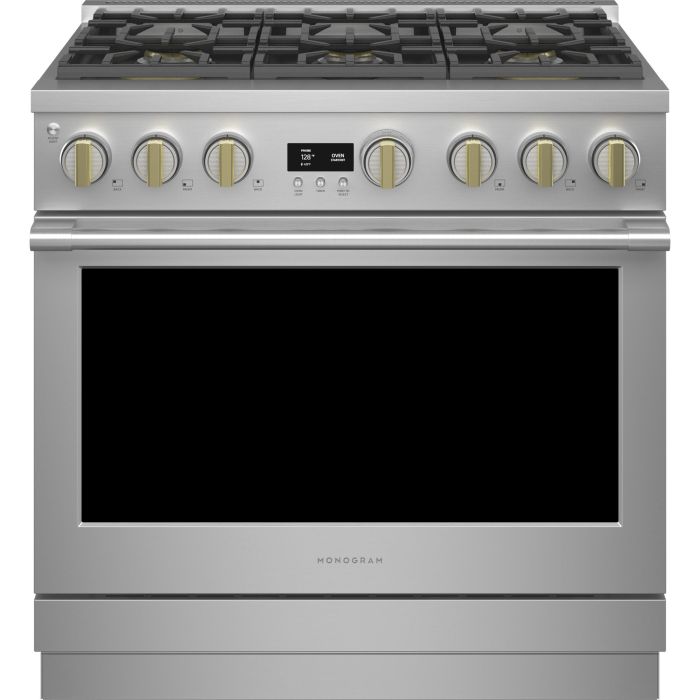 36 In. Gas Range Monogram ZGP366NTSS  Stainless  6 Burners       Width 36 inches