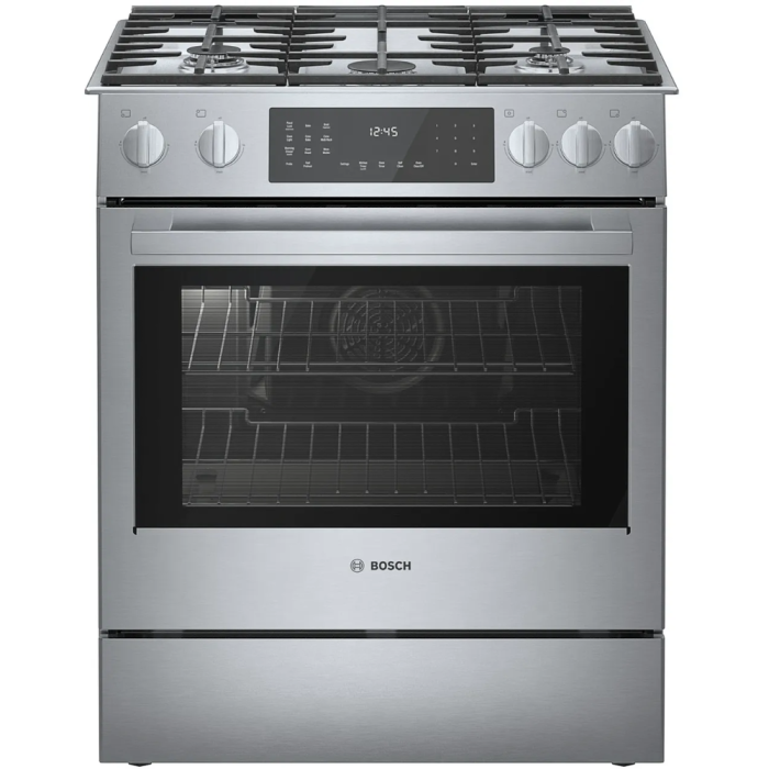 32 In. Gas Range Bosch HDI8056C  Stainless  5 Burners     Capacity 4.6 cubic feet   Width 32 inches