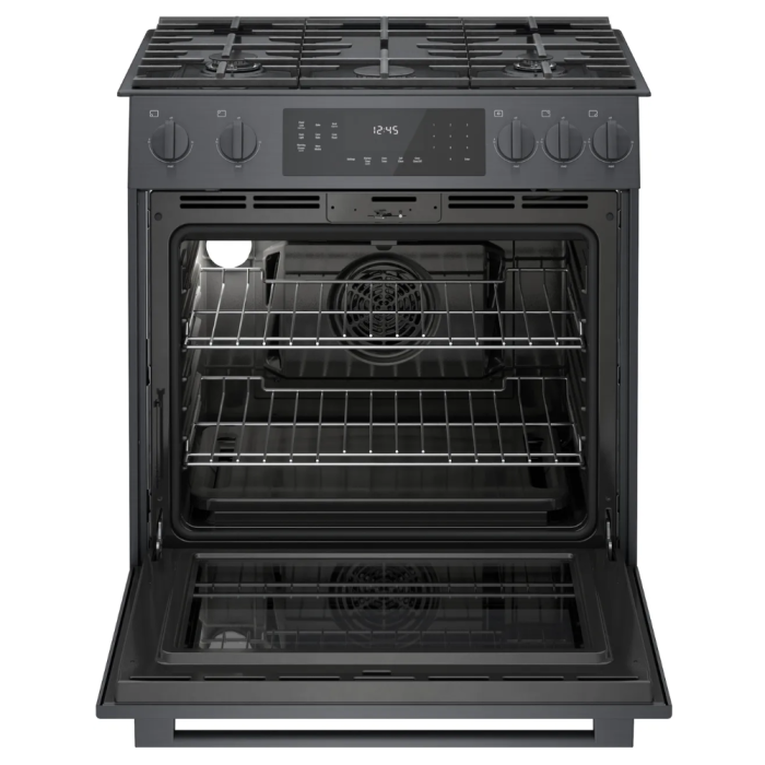 Cuisinière 32 Po. Gaz Bosch HGI8046UC  Inox Noir 5 bruleurs     Capacité 4.8 pieds cubes 18,000 BTU Watts  largeur 32 pouces