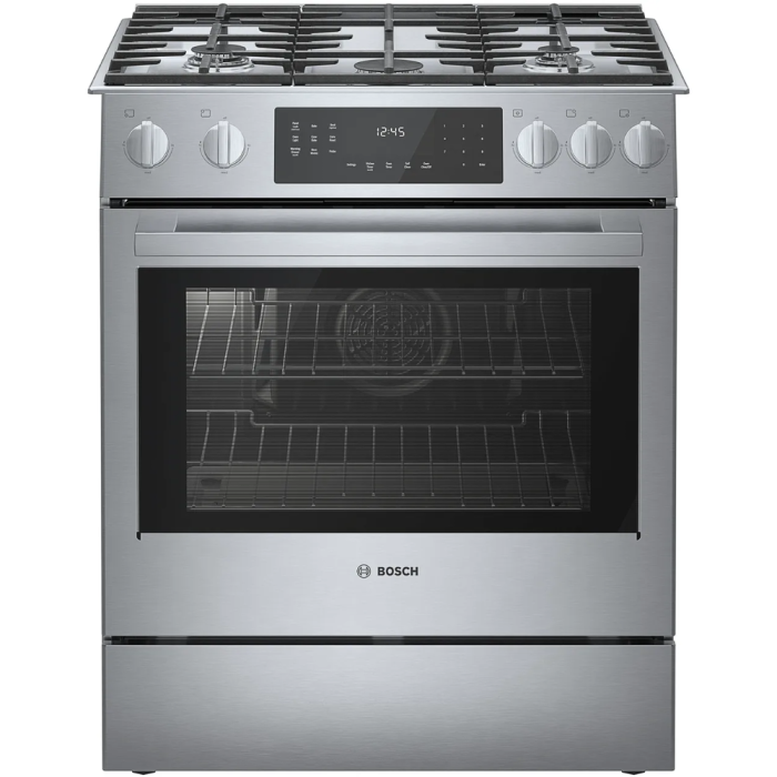 Cuisinière 32 Po. Gaz Bosch HGIP056UC  Inox 5 bruleurs     Capacité 4.8 pieds cubes 18,000 BTU Watts  largeur 32 pouces