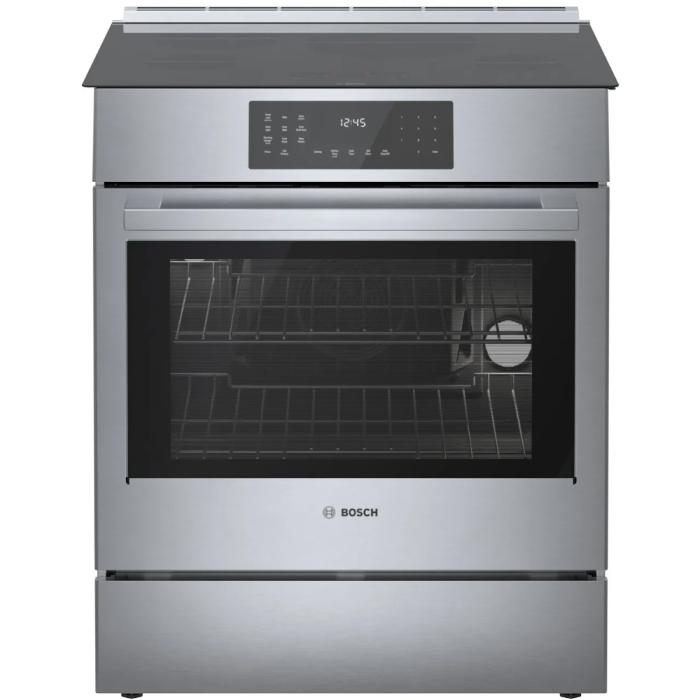 Cuisinière 31 Po. Induction Bosch HII8057C  Inox 4 bruleurs     Capacité 4.6 pieds cubes 4.6 Watts  largeur 31 pouces