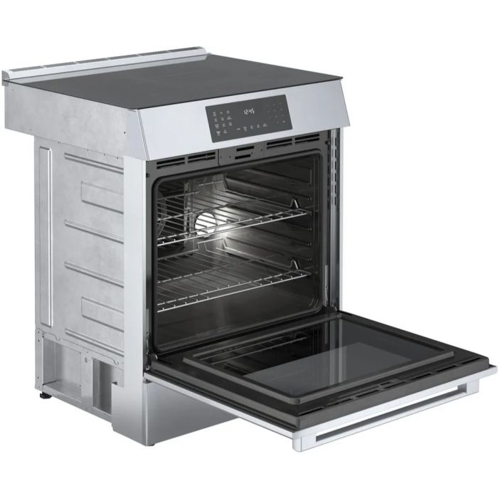 Cuisinière 32 Po. Induction Bosch HIIP057C  Inox 4 bruleurs     Capacité 4.6 pieds cubes 2,400 W Watts  largeur 32 pouces