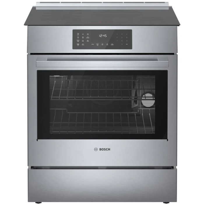 Cuisinière 32 Po. Induction Bosch HIIP057C  Inox 4 bruleurs     Capacité 4.6 pieds cubes 2,400 W Watts  largeur 32 pouces