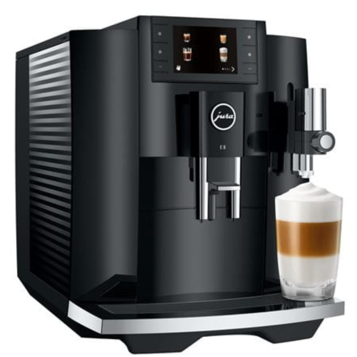 Machine à espresso Sur comptoir Jura E8 JU15648 Capacité grain (oz) 9.9 oz. / 280 g Capacité réservoir (Gal) 64 oz / 1.9 l Installation Sur comptoir