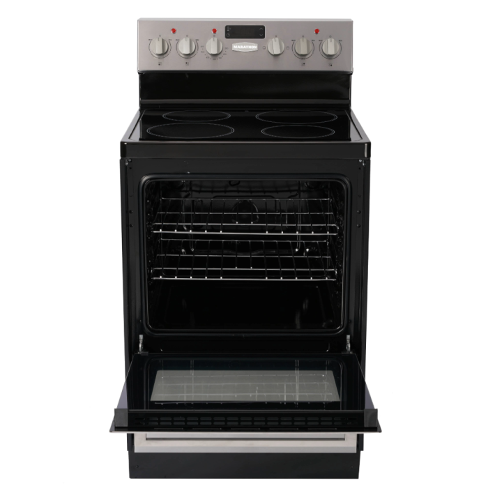 24 In. Ceramic Glass Range Marathon MER245SS-2  Silver  4 Burners     Capacity 2.7 cubic feet   Width 24 inches