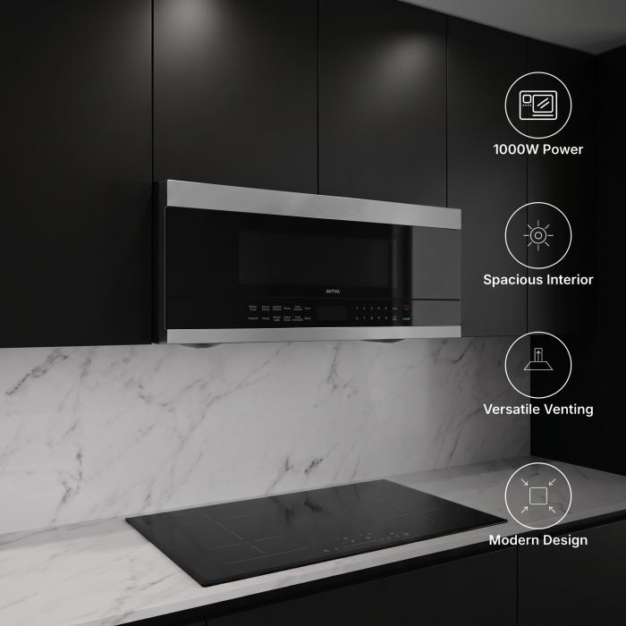 Over the range microwave 1000 W 1.2 cu. ft. AVIVA AOTRS304SB  Black Stainless  Capacity 1.2 cubic feet  power 1000 watt  Over-the-Range