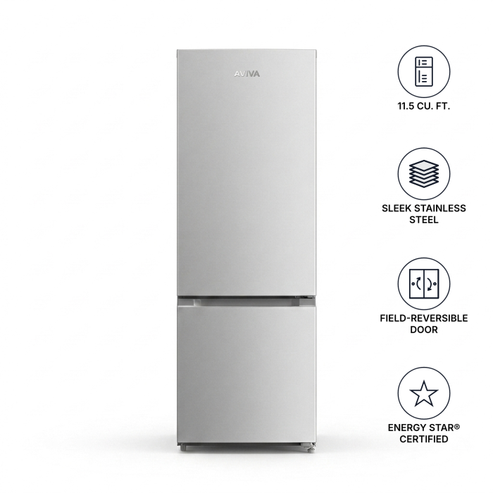 Refrigerator AVIVA ARBM115SB Stainless  Capacity 11.5 cubic feet Bottom Freezer / Door   width 24 inches