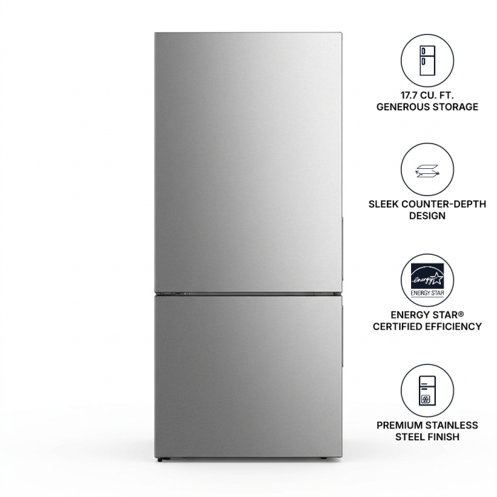 Refrigerator AVIVA ARBM177SE Stainless  Capacity 17.7 cubic feet Bottom Freezer / Door   width 32 inches