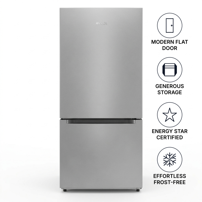 Refrigerator AVIVA ARBM188SE4 Stainless  Capacity 18.7 cubic feet Bottom Freezer / Drawer   width 30 inches