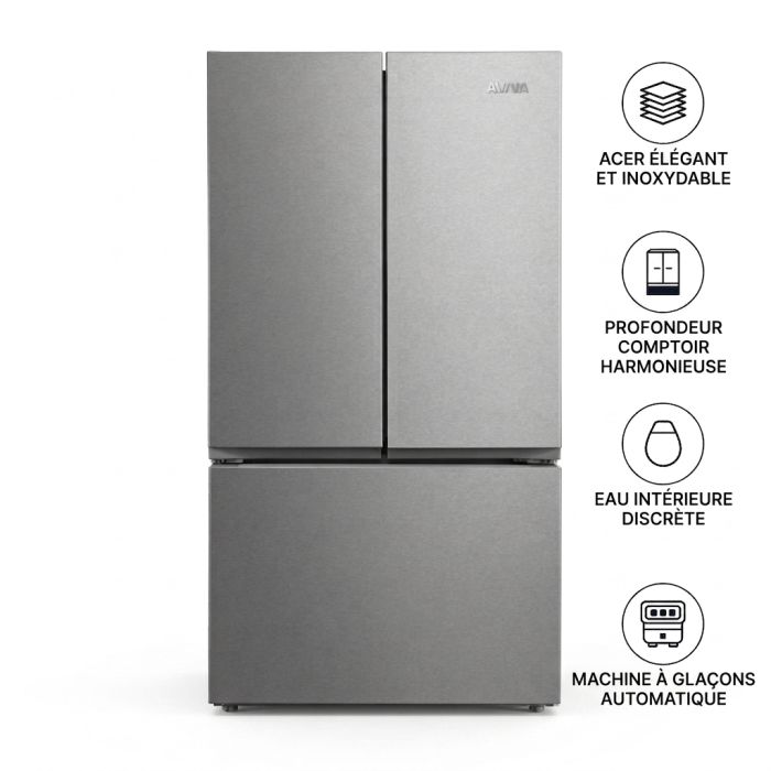 Refrigérateur AVIVA ARBM265FDSE Acier inoxydable Portes françaises largeur 36 pouces Capacité 26.5 pieds cubes