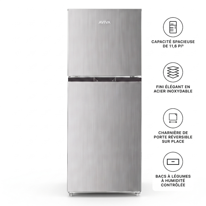 Refrigérateur AVIVA ARTM116SB Gris foncé Congélateur en haut largeur 24 pouces Capacité 11.6 pieds cubes