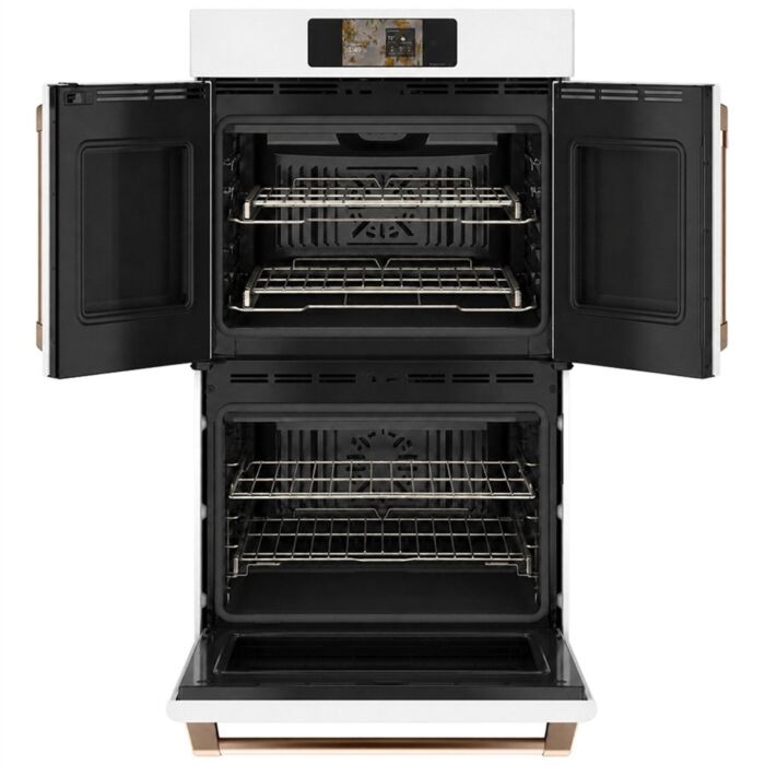 Wall oven  GE Café CTD90FP4ZW2 White   Capacity  5 cubic feet  2850 Watts  Built-in Width 30 inches