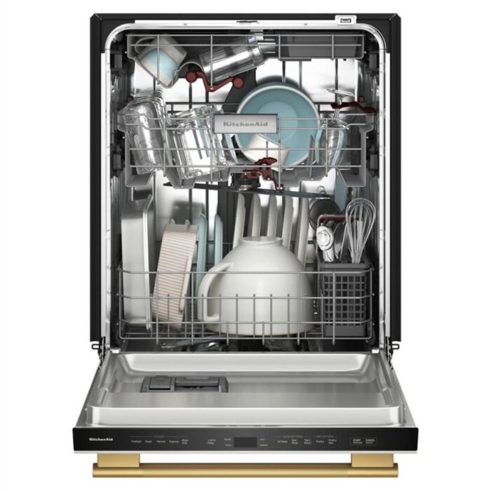 23.94 In. 44 dB Dishwasher KitchenAid KDTS424SPL width 24 inches  44 Decibels  5 cycles  Built-in