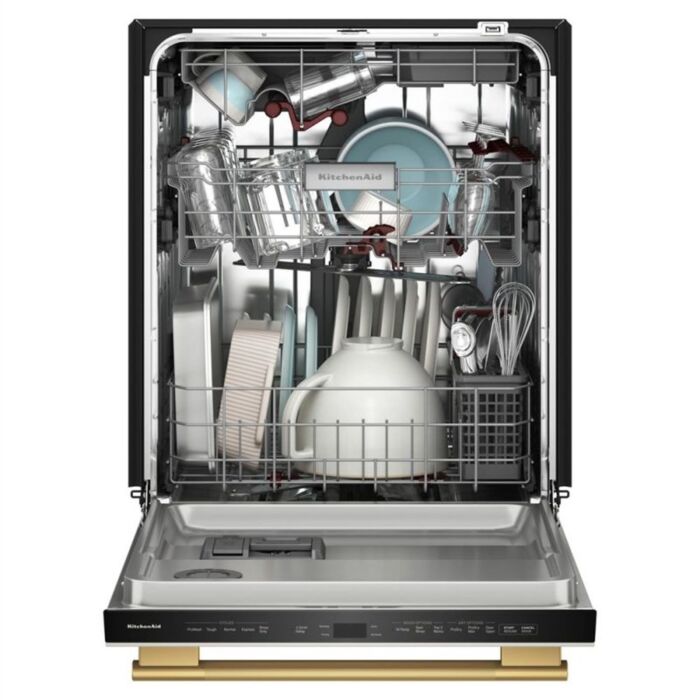 23.94 In. 44 dB Dishwasher KitchenAid KDTS624SPL width 24 inches  44 Decibels  5 cycles  Built-in