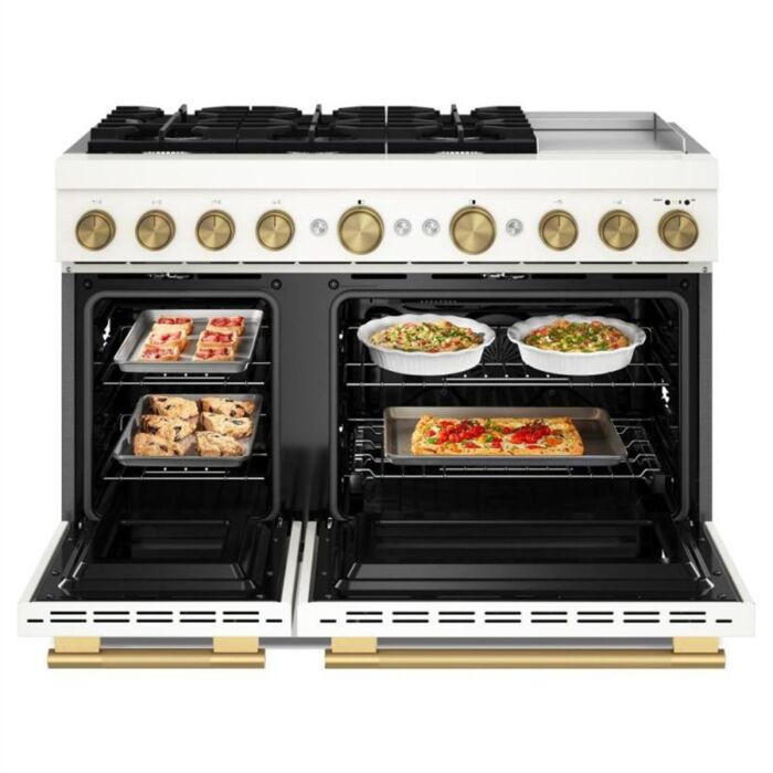 48 In. Gas Range KitchenAid KFDD948SPL  White  6 Burners     Capacity 6.3 cubic feet  3, 000 Watts  Width 48 inches