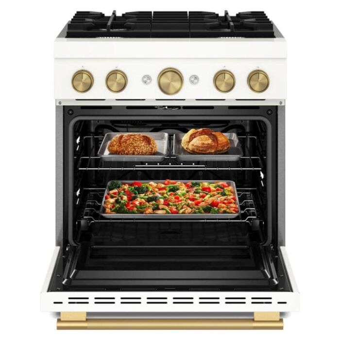 30 In. Gas Range KitchenAid KFDS930SPL  White  4 Burners     Capacity 4.1 cubic feet  3, 000 Watts  Width 30 inches