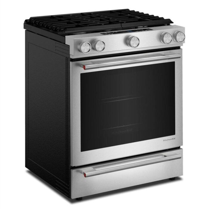 30 In. Gas Range KitchenAid KSDS730TPS  Stainless  5 Burners     Capacity 7.1 cubic feet  3, 600 Watts  Width 30 inches