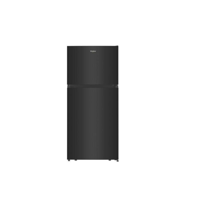 Whirlpool WRTX4418TB black top freezer refrigerator, doors open