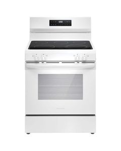 Electric range 30 in. freestanding, with 5 radiant burners, white, Frigidaire FCRE306CAW  White  5 Burners     Capacity 5.3 cubic feet  2500W Watts  Width 30 inches